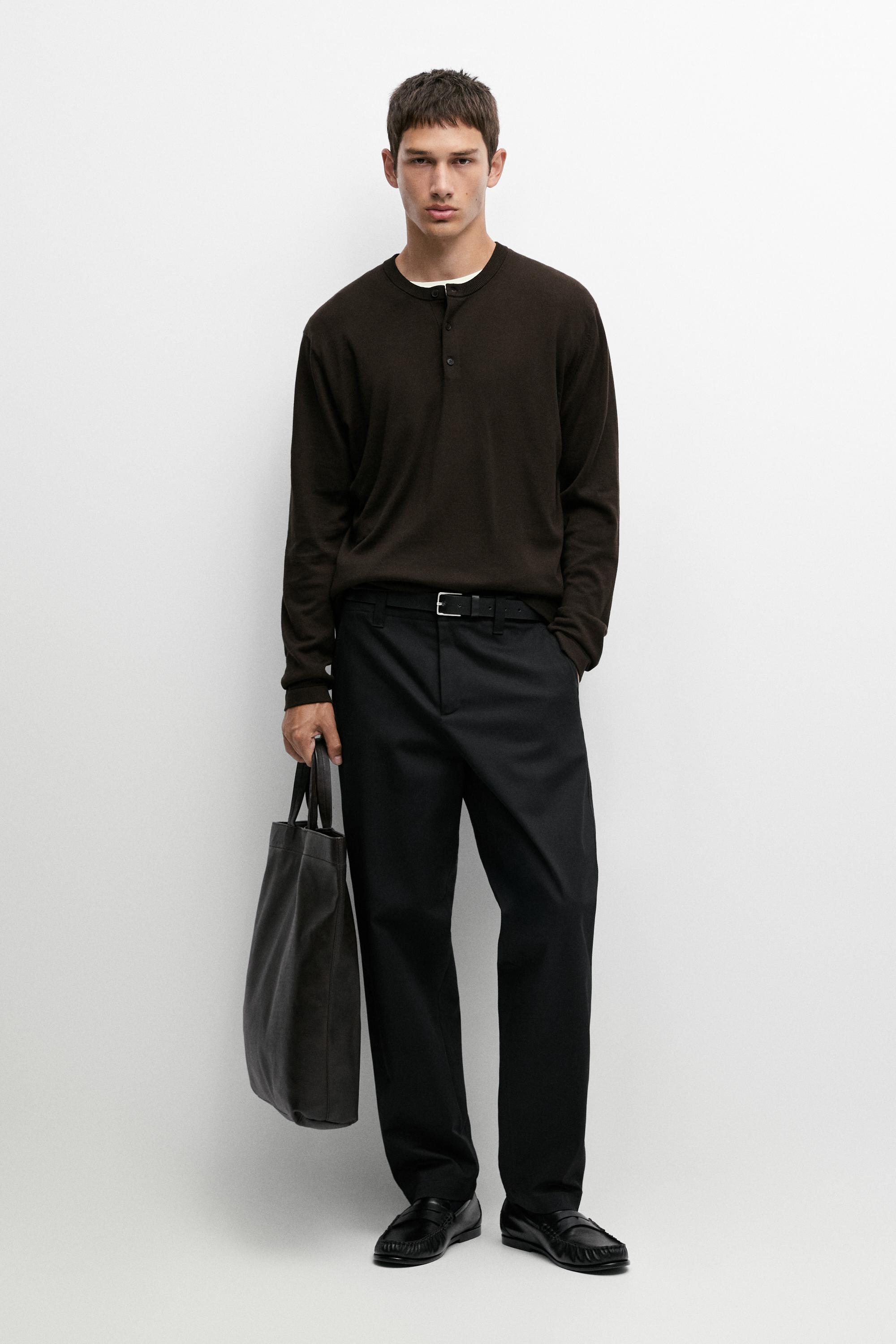 100% Cotton Henley Neck Knit Sweater